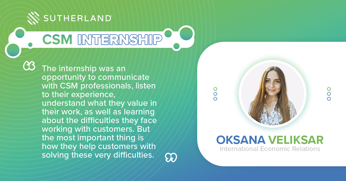 Oksana Veliksar CSM Intern Sutherland